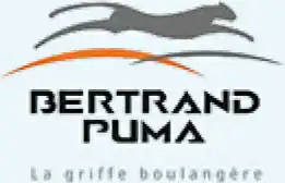 Description de l'image par IA : Logo de Bertrand Puma avec un puma courant au-dessus du texte, suivi de la devise "la griffe boutangère".