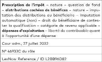 Description de l'image par IA : Texte juridique en français avec des termes comme "Prescription de l'impôt", "nature", "question de fond", et "Cour adm., 27 juillet 2022".