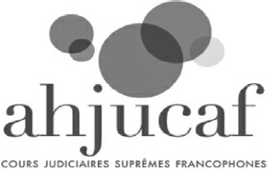 Description de l'image par IA : Logo avec des cercles gris et noir, texte "ahjucaf" et "Cours Judiciaires Supérieurs Francophones".