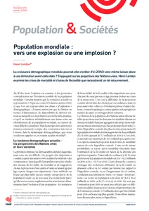 Couverture de Population mondiale : vers une explosion ou une implosion ?